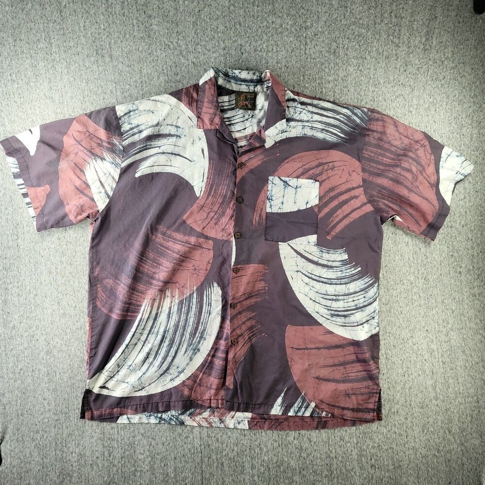 Vtg Caribelle Batik Mens XL Shirt St Kitts West Indies Abstract Distress Flaws